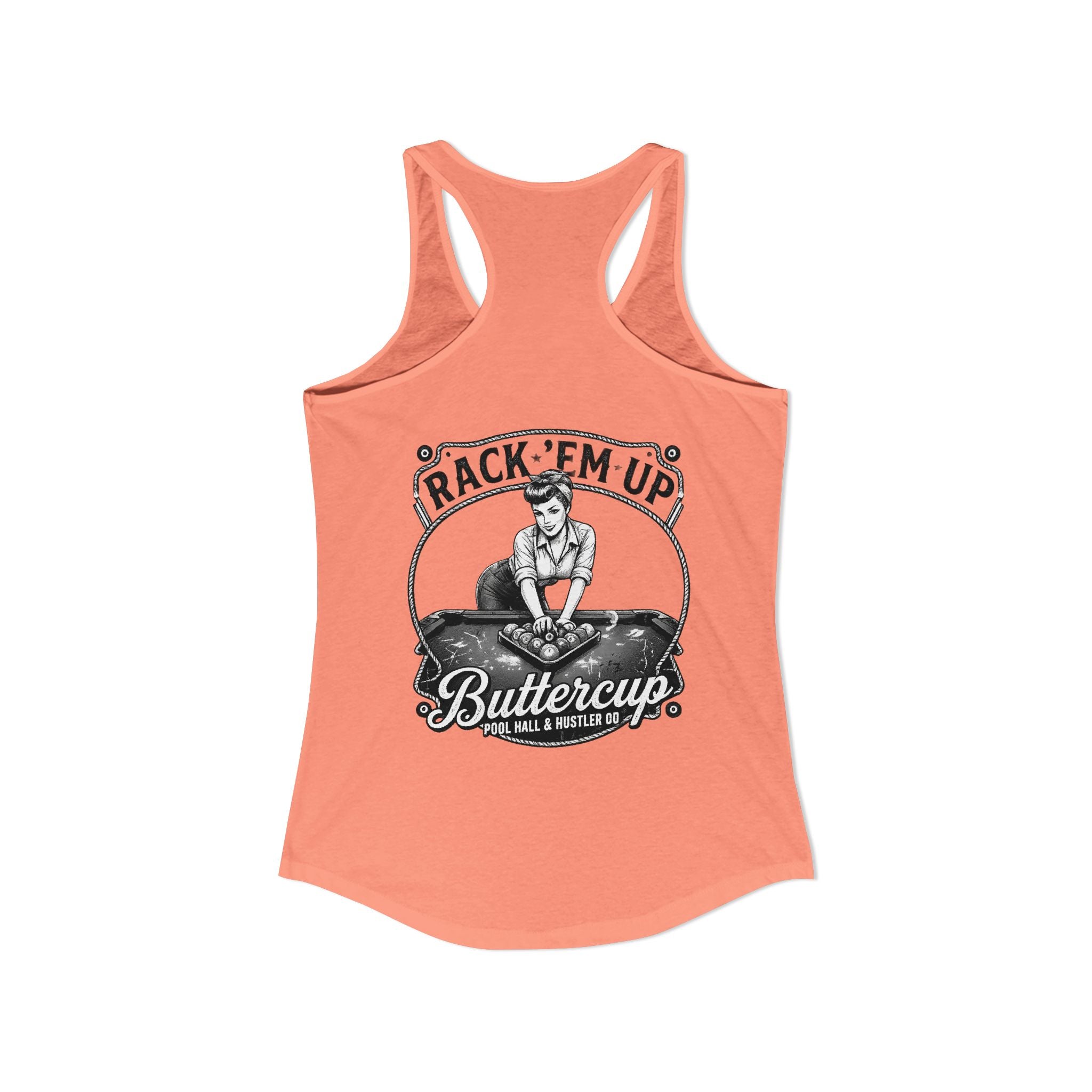 Rack 'Em Up Buttercup Women's Racerback Tank Top | Vintage Pool Hall Billiards Graphic Tank | Cue Crew Supply
