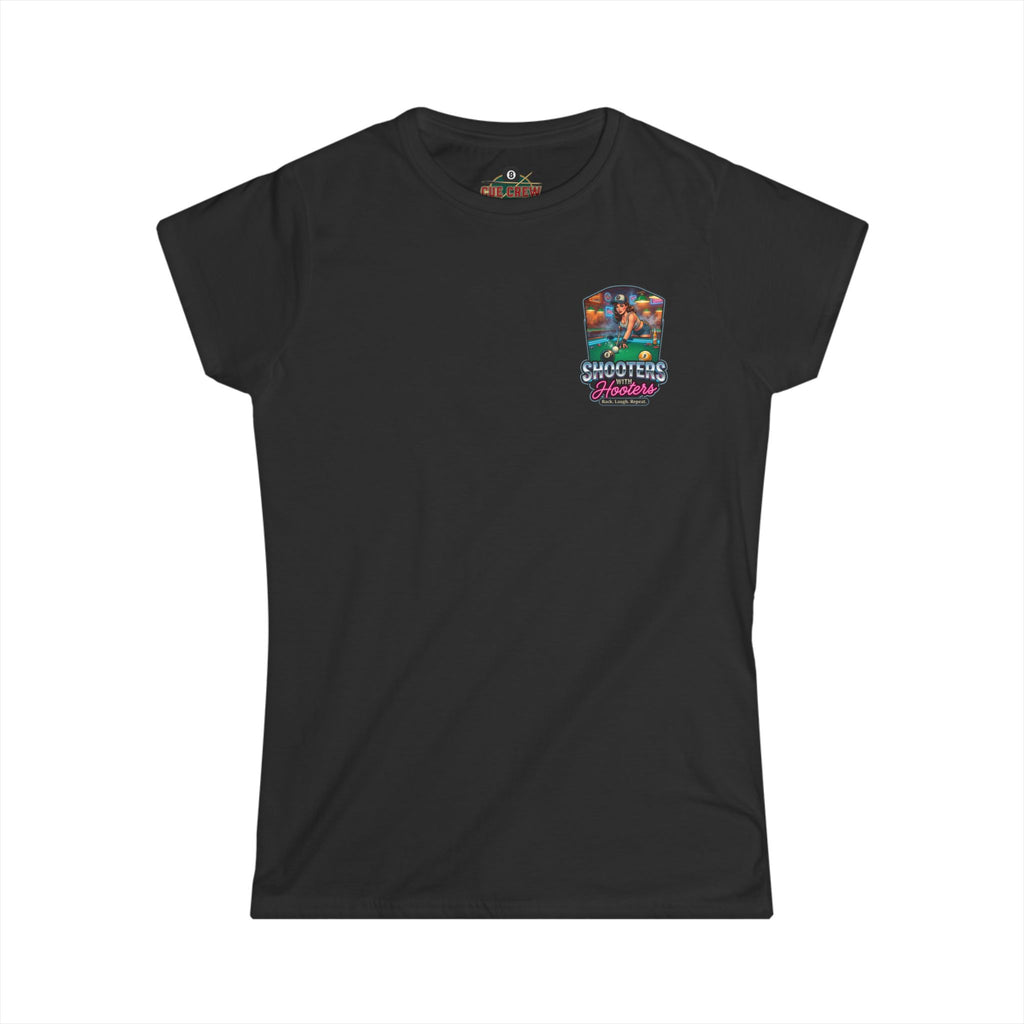 Shooters With Hooters Women's Billiards T-Shirt – Funny Pool Player Graphic Tee | Front & Back Print