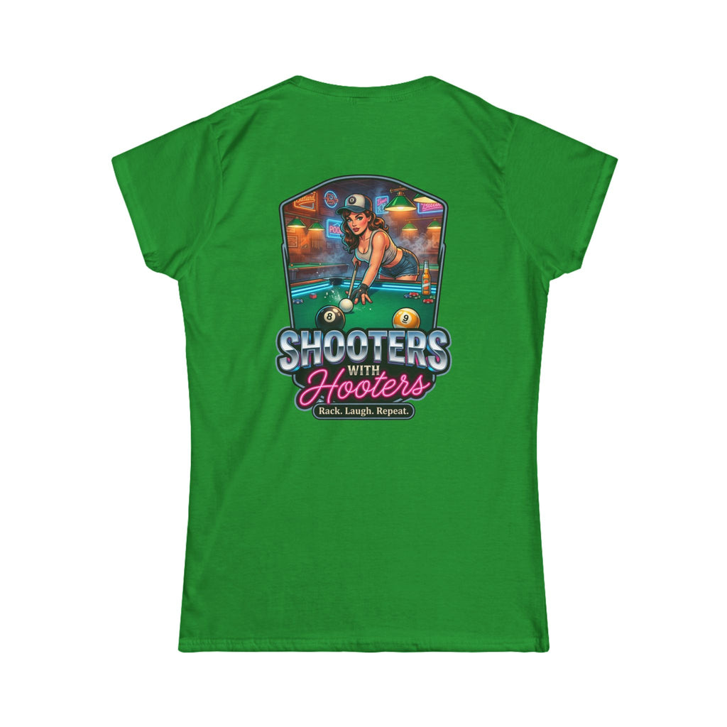 Shooters With Hooters Women's Billiards T-Shirt – Funny Pool Player Graphic Tee | Front & Back Print