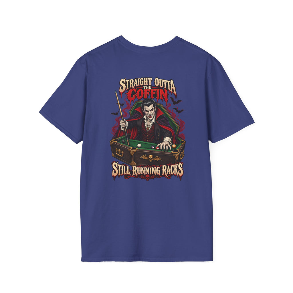 Straight Outta the Coffin – Halloween Billiards T-Shirt – Vampire Pool Player Tee