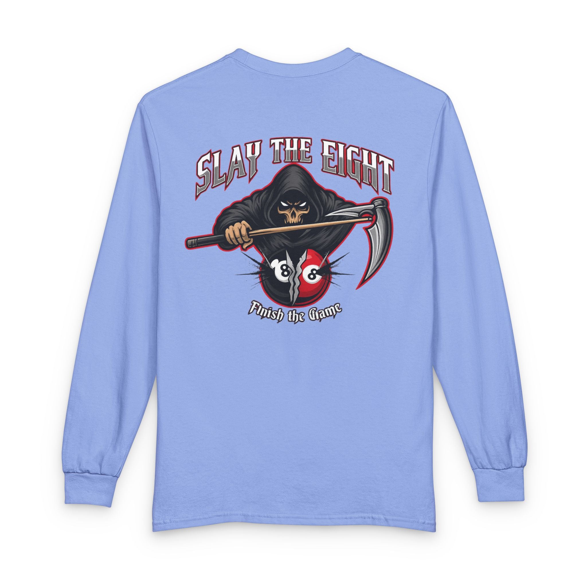 Slay the Eight Grim Reaper Billiards Gildan Long Sleeve Tee