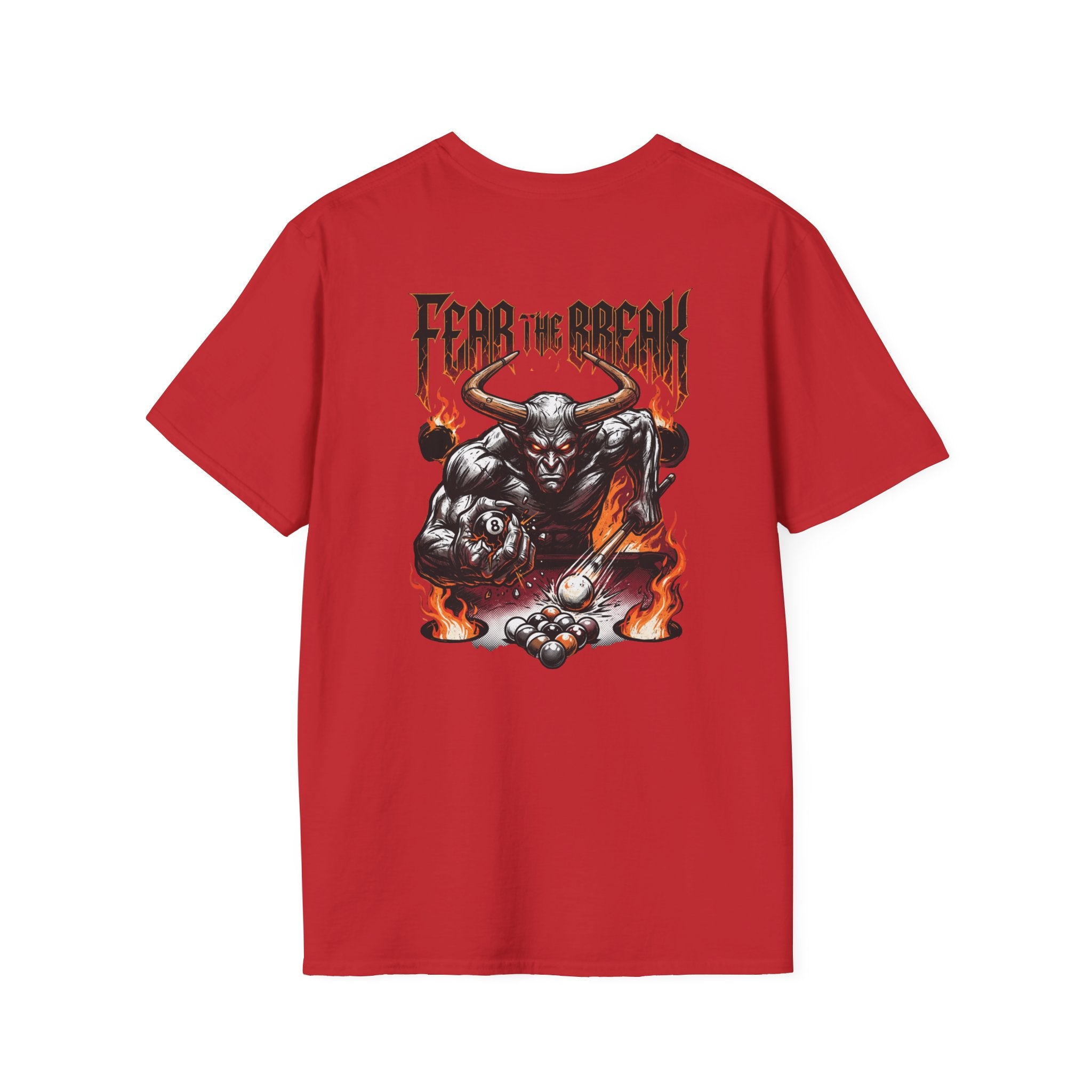 Fear The Break Demon Billiards T-Shirt | Fiery Pool Player Graphic Tee | Front & Back Print