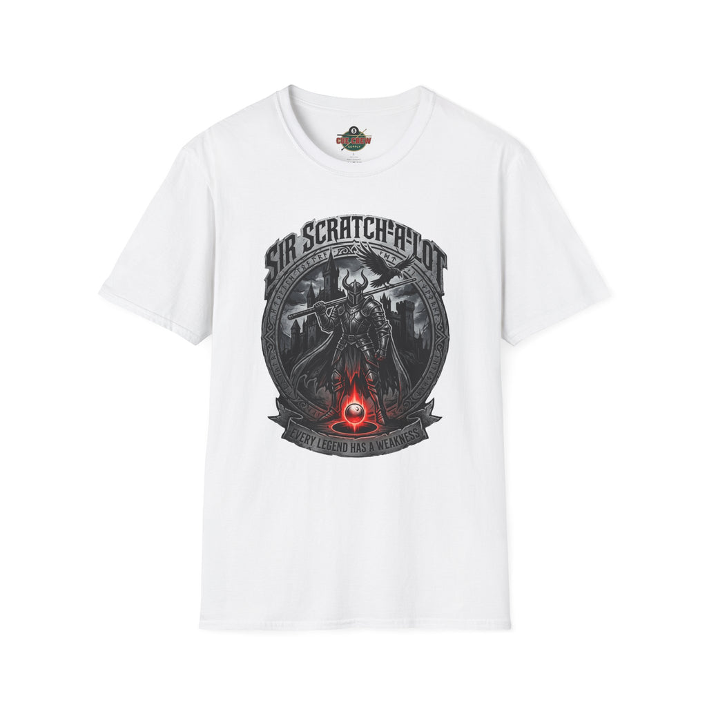 Sir Scratch-A-Lot Funny Billiards T-Shirt | Medieval Pool Knight Graphic | Front Only Print Unisex Tee