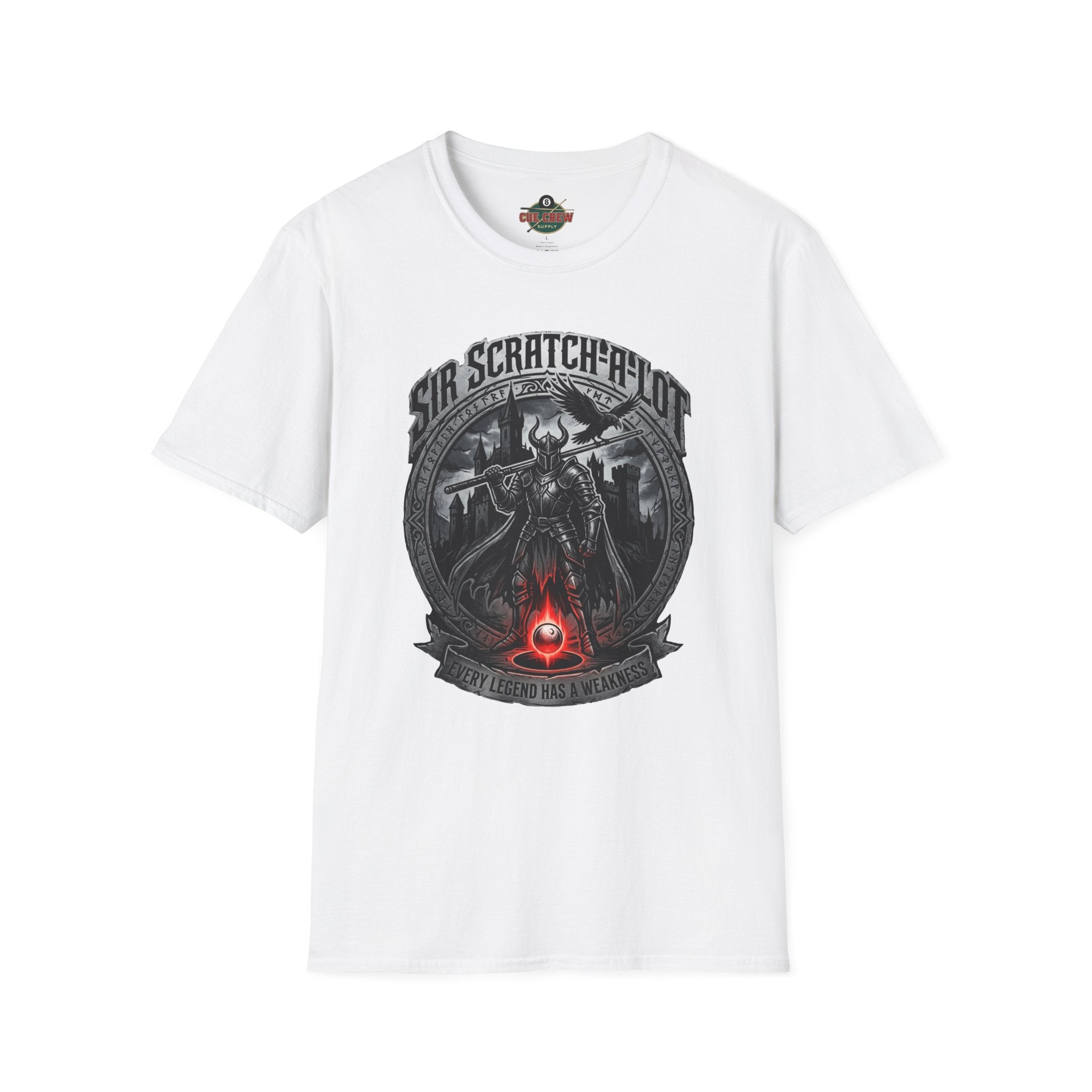Sir Scratch-A-Lot Funny Billiards T-Shirt | Medieval Pool Knight Graphic | Front Only Print Unisex Tee