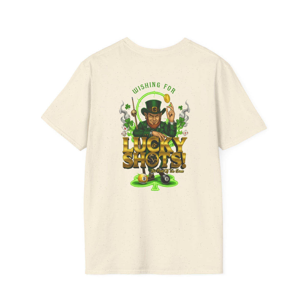 Wishing for Lucky Shots! Funny St. Patrick's Day Pool Player T-Shirt | Irish Billiards Graphic Tee | Front & Back Print