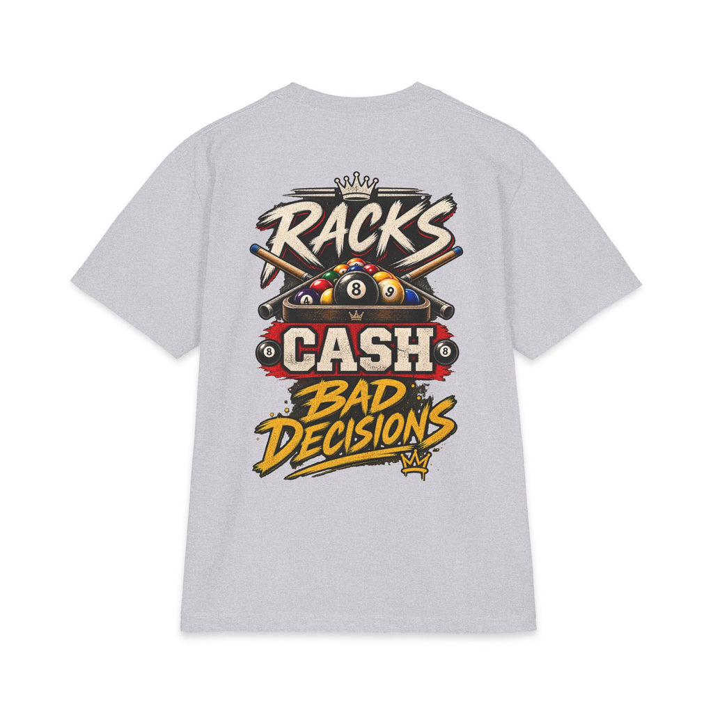 Racks, Cash & Bad Decisions – After Dark Billiards T-Shirt – Pool Player Tee CCS-ADST-009