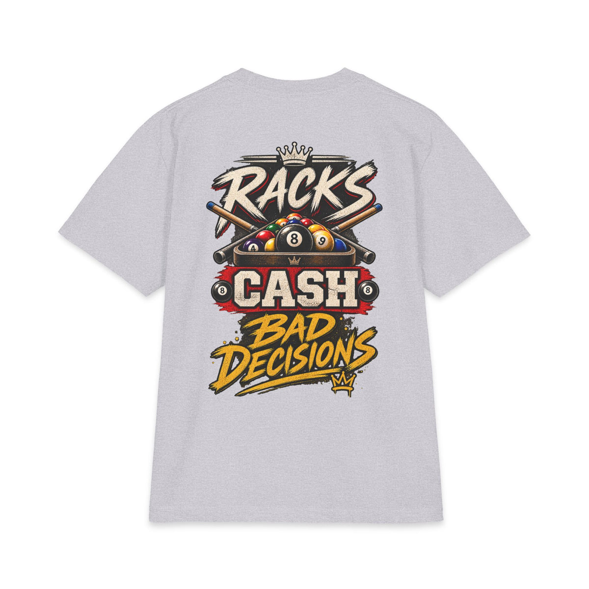 Racks, Cash & Bad Decisions – After Dark Billiards T-Shirt – Pool Player Tee CCS-ADST-009