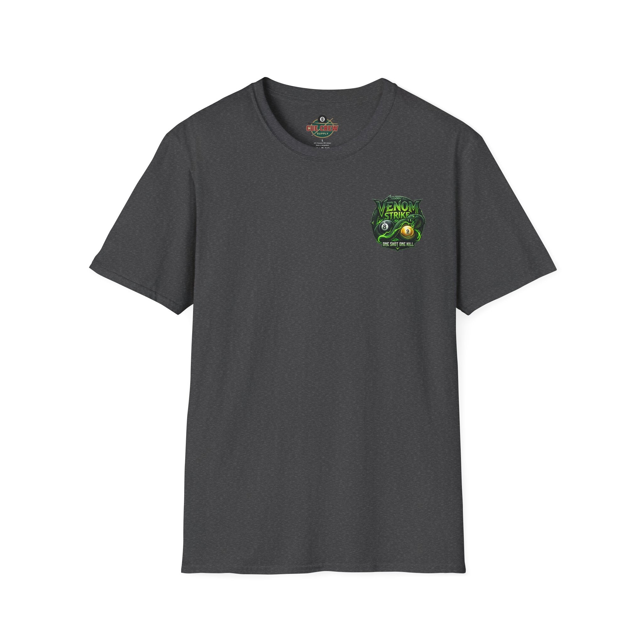 Venom Strike Snake Billiards T-Shirt | One Shot One Kill Pool Player Graphic Tee | Front & Back Print