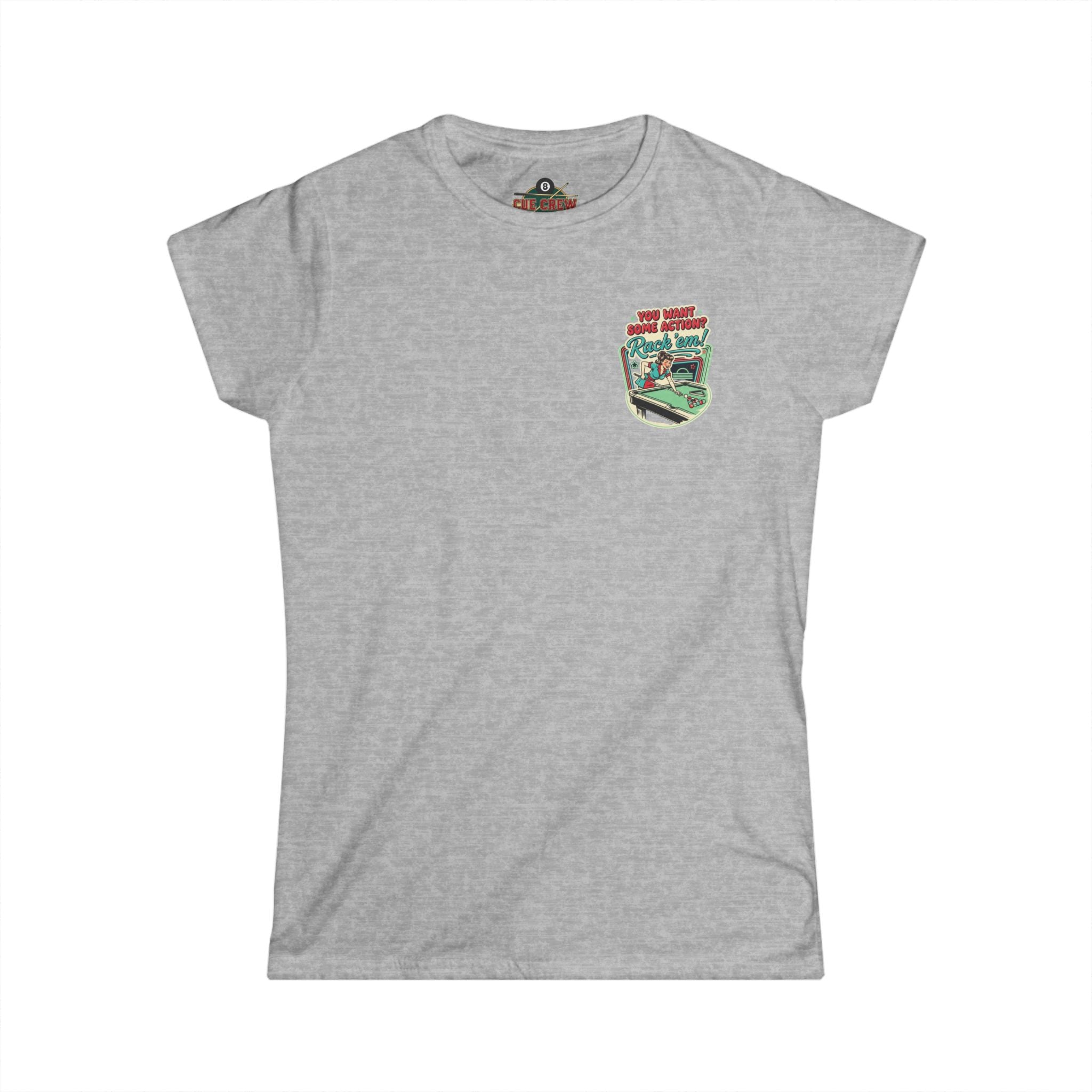 You Want Some Action? Rack ’Em Women’s Billiards T-Shirt – Retro Pool Player Graphic Tee