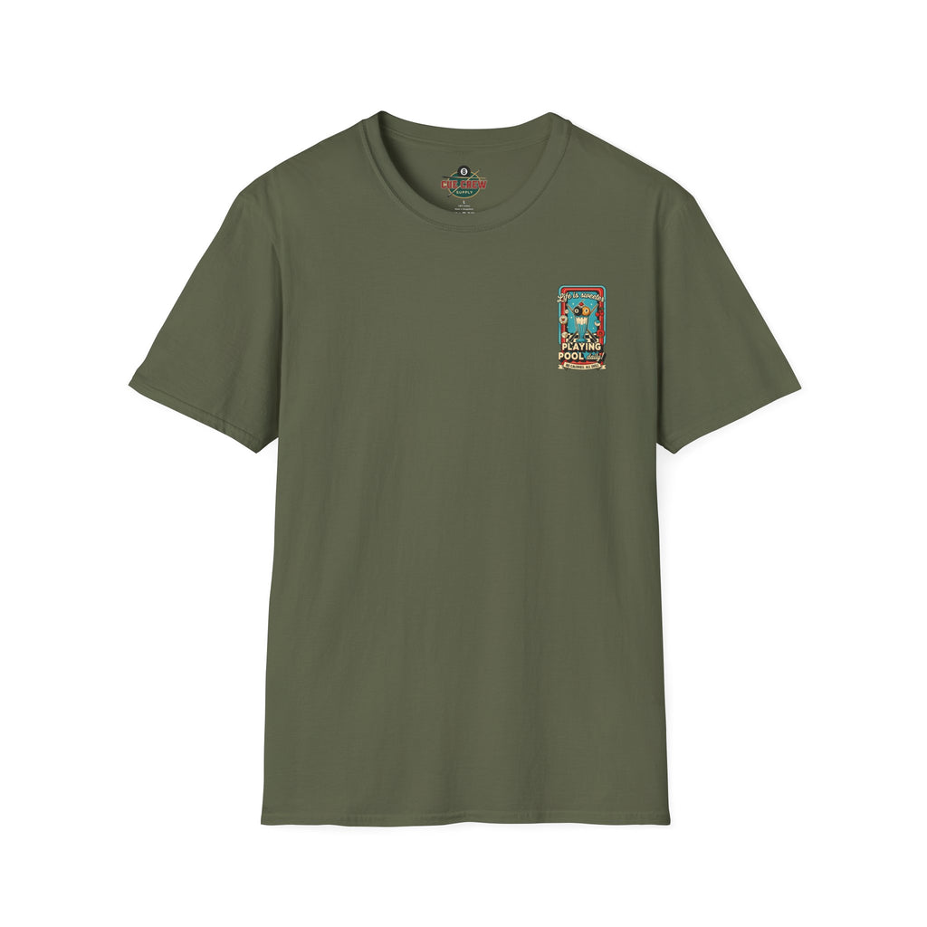 Life Is Sweeter Playing Pool Daily! Funny Billiards Ice Cream Sundae Graphic T-Shirt | Front & Back Print