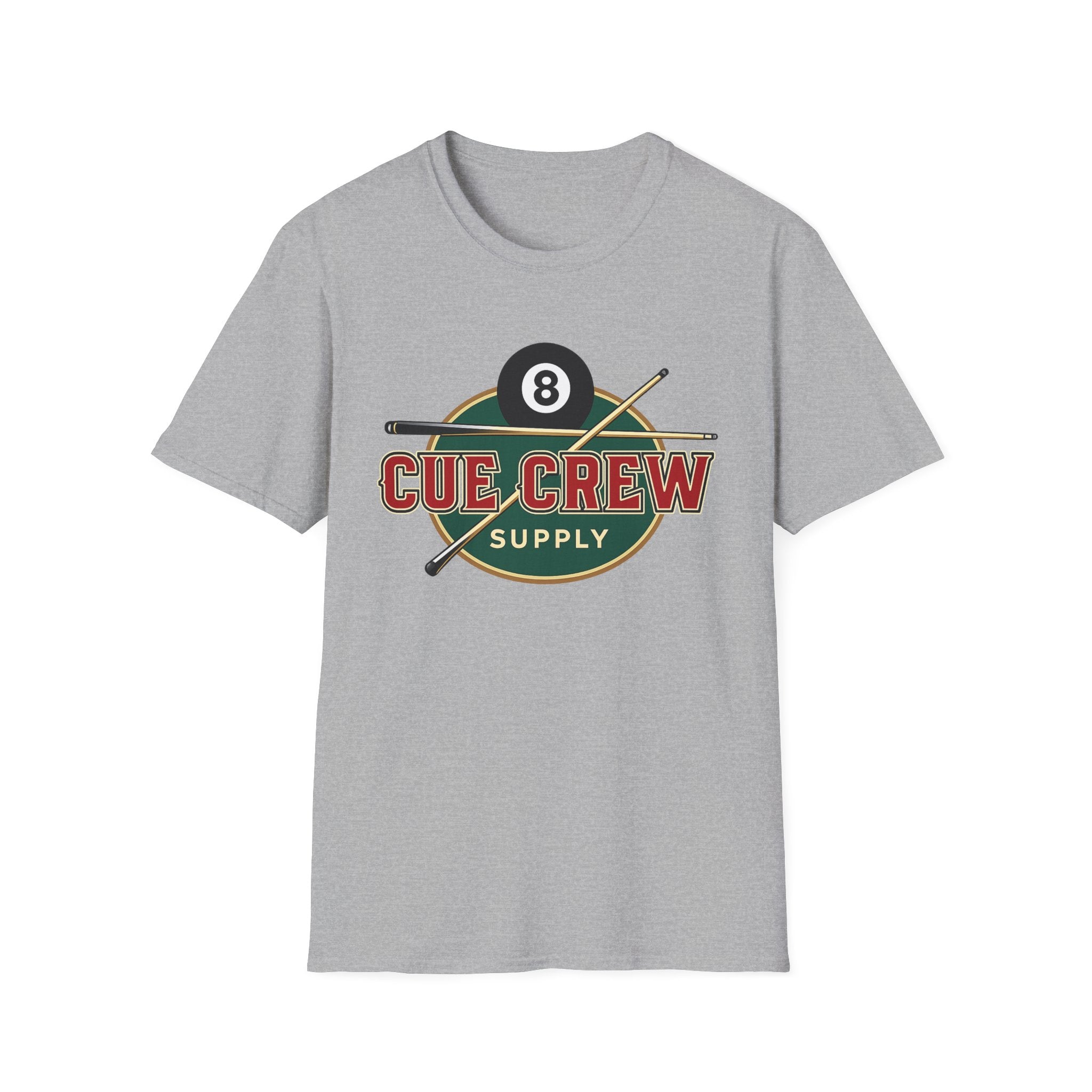 Cue Crew Supply Retro Logo Core Line Billiards Gildan Tee