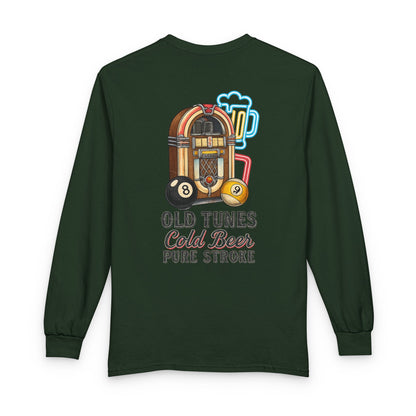 Old Tunes, Cold Beer, Pure Stroke Vintage Jukebox Billiards Long Sleeve Tee