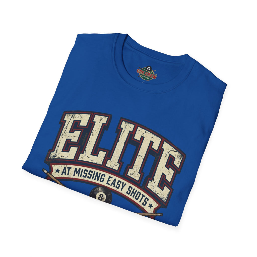 Elite at Missing Easy Shots V2 Funny Billiards T-Shirt | Vintage 8 Ball Pool Player Graphic Unisex Tee