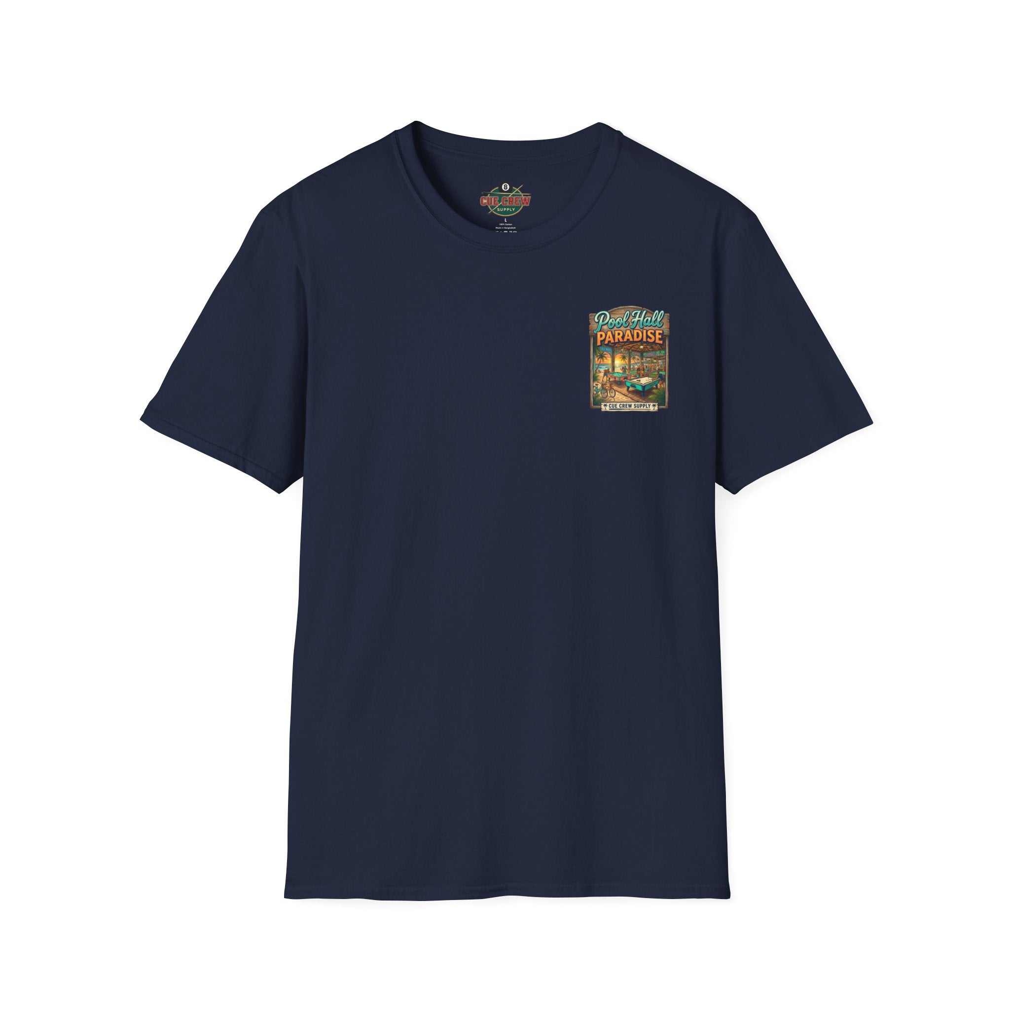 Pool Hall Paradise Tropical Billiards T-Shirt | Beach Bar Pool Player Graphic Tee | Front & Back Print