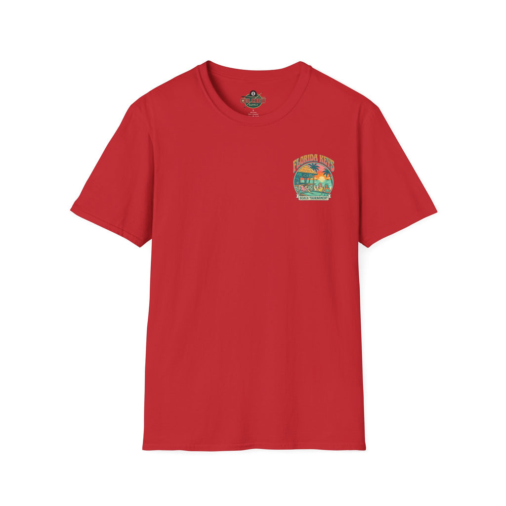 Florida Keys Beach Tournament Billiards T-Shirt – Tropical Pool Player Graphic Tee | Front & Back Print