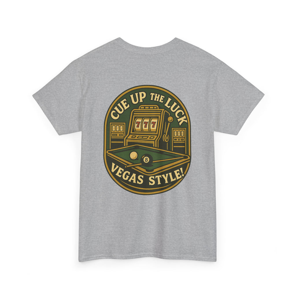 Vegas Style Billiards Tee – Cue Up the Luck  8-Ball Pool & Casino Mashup