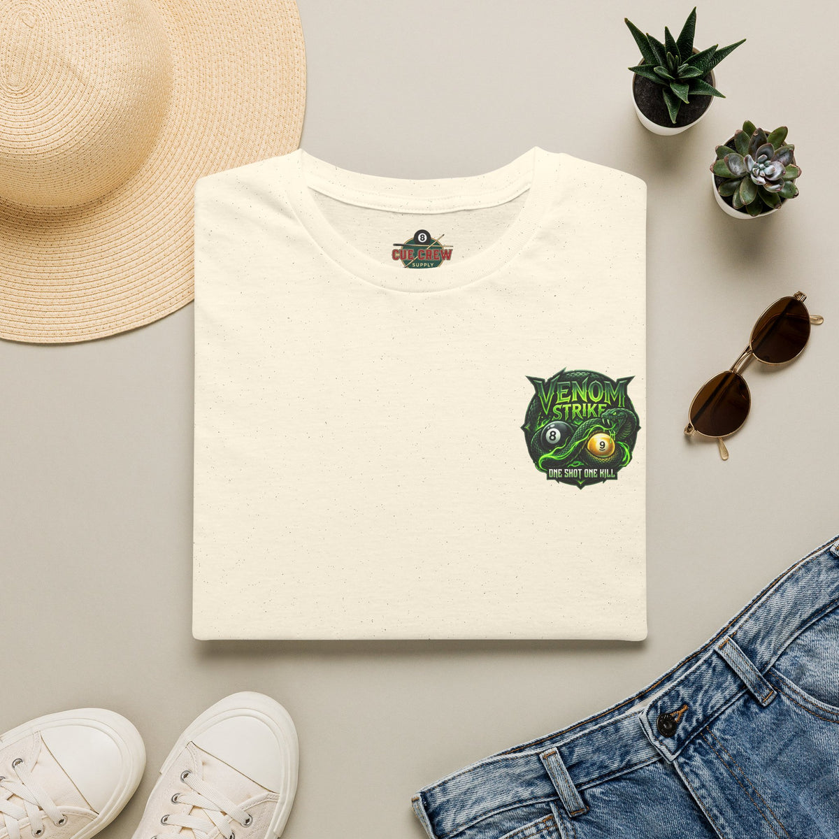 Venom Strike Snake Billiards T-Shirt | One Shot One Kill Pool Player Graphic Tee | Front & Back Print