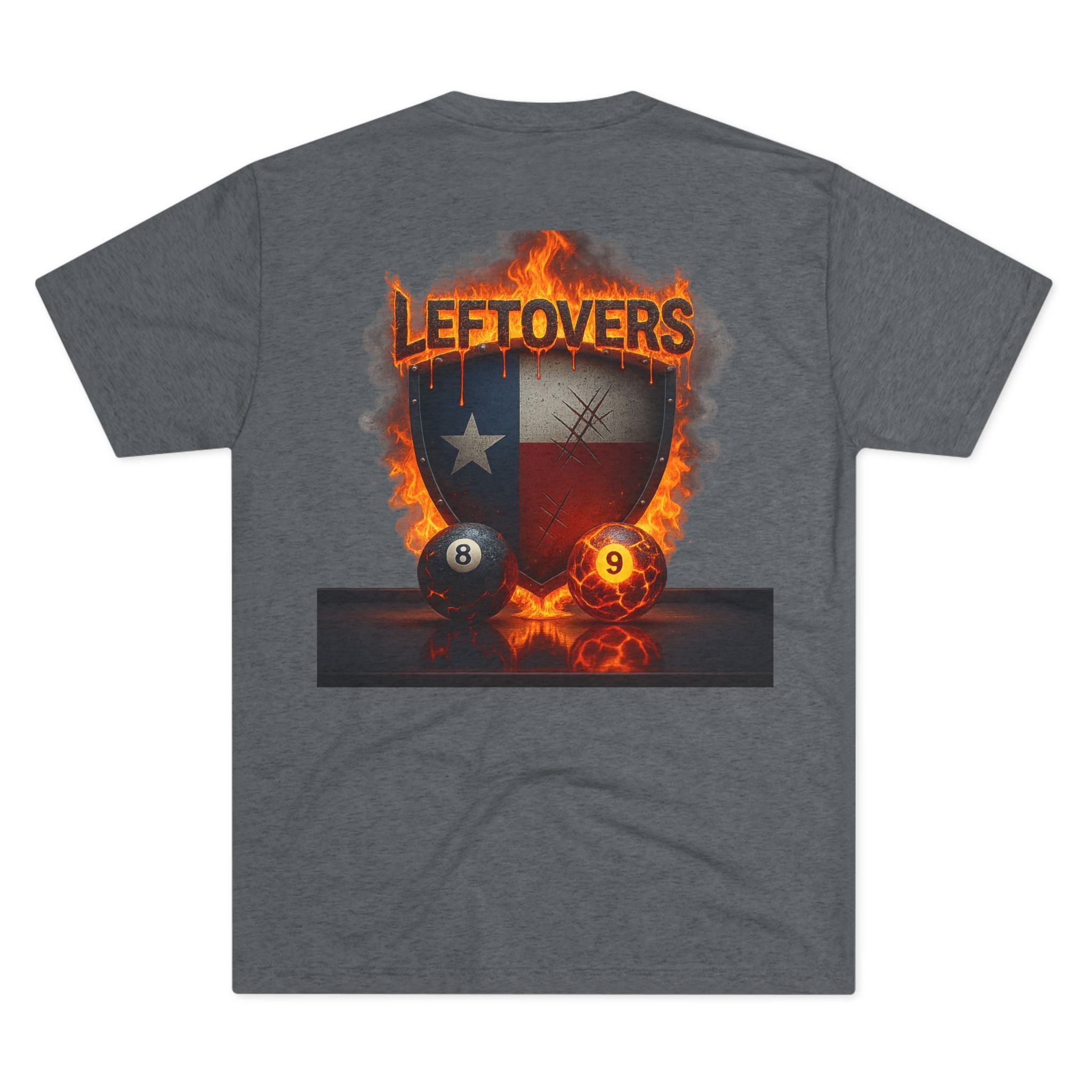 Leftovers Flaming 8-Ball Shield Next Level Tri-Blend Tee