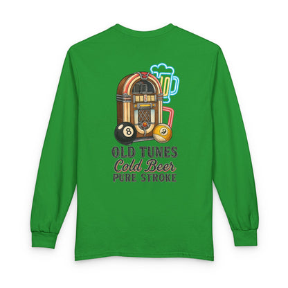 Old Tunes, Cold Beer, Pure Stroke Vintage Jukebox Billiards Long Sleeve Tee