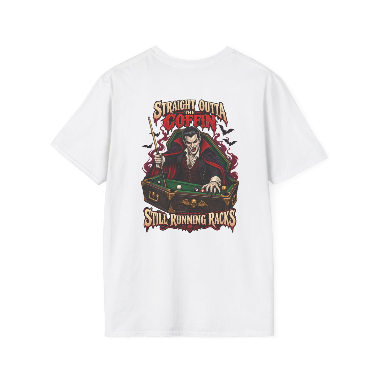 Straight Outta the Coffin – Halloween Billiards T-Shirt – Vampire Pool Player Tee
