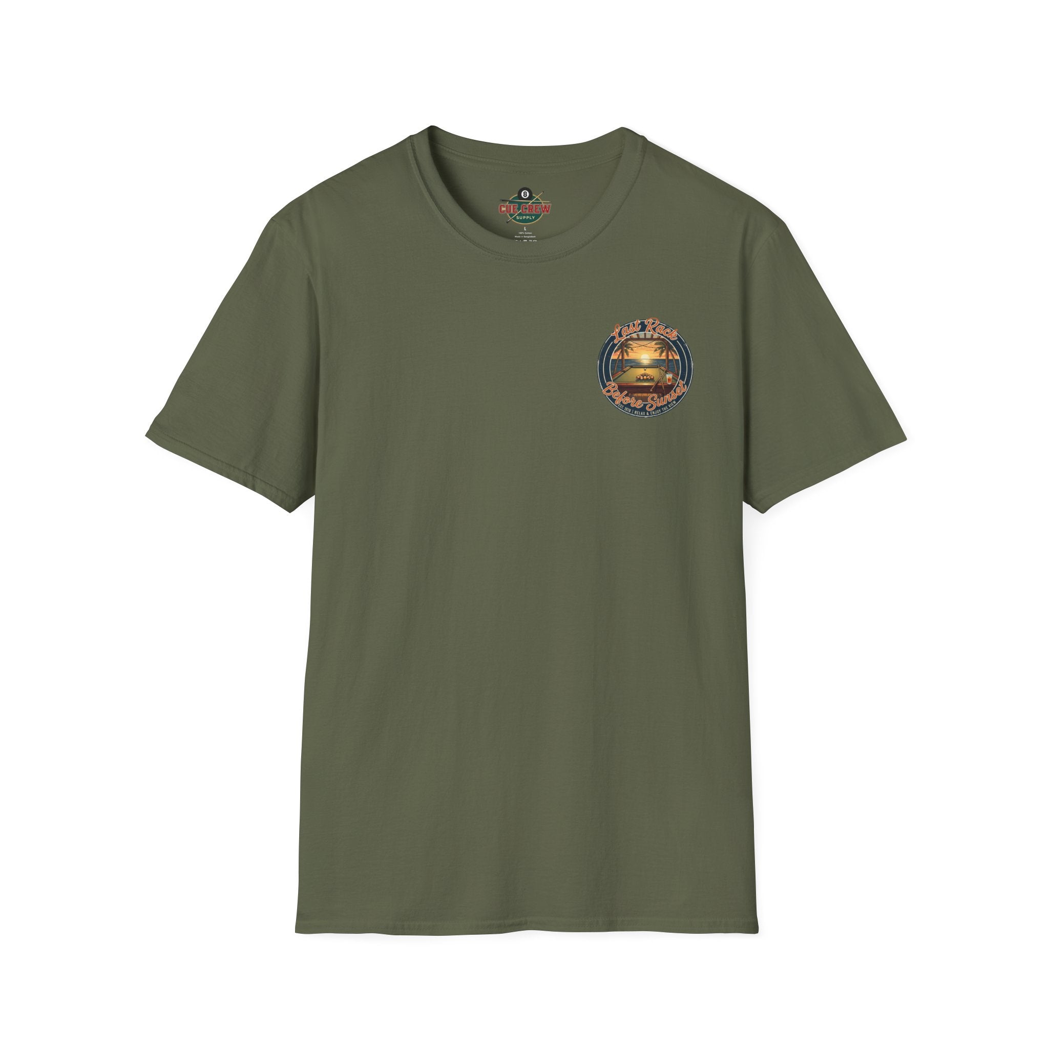 Last Rack Before Sunset Billiards T-Shirt | Tropical Pool Player Beach Graphic Tee | Front & Back Print