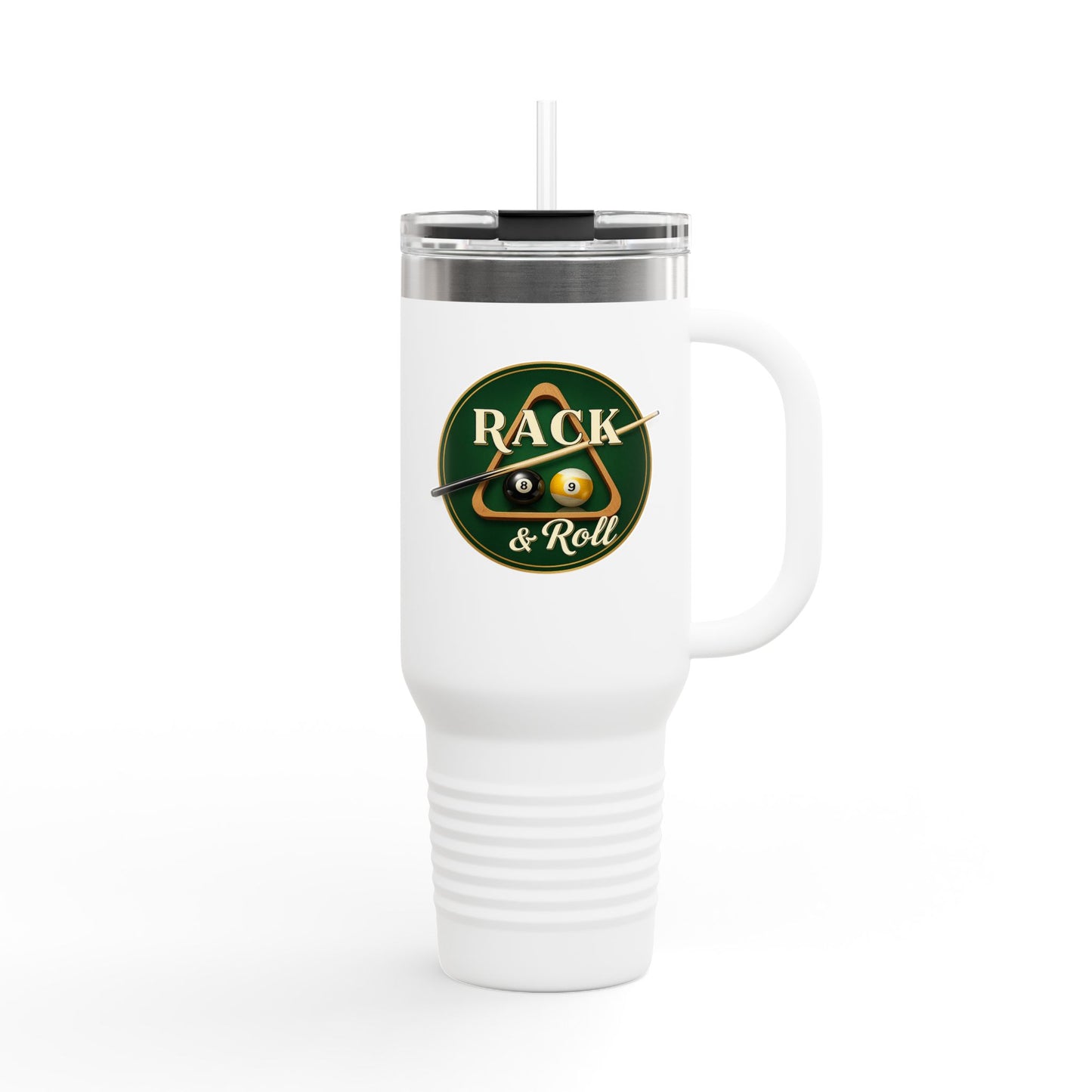 Rack & Roll Billiards Pool Cue Logo 40oz Insulated Travel Mug