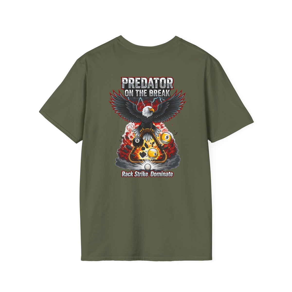 Predator on the Break Billiards T-Shirt | Eagle Pool Player Graphic Tee | Rack Strike Dominate | Front & Back Print
