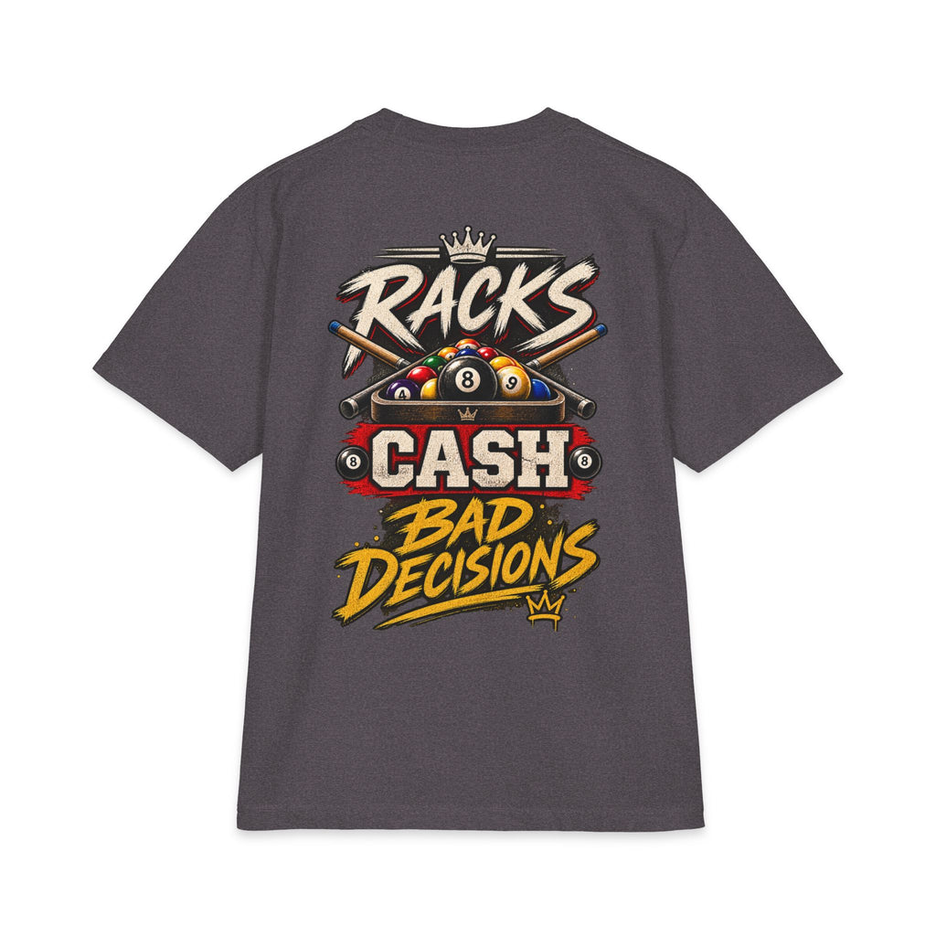 Racks, Cash & Bad Decisions – After Dark Billiards T-Shirt – Pool Player Tee CCS-ADST-009