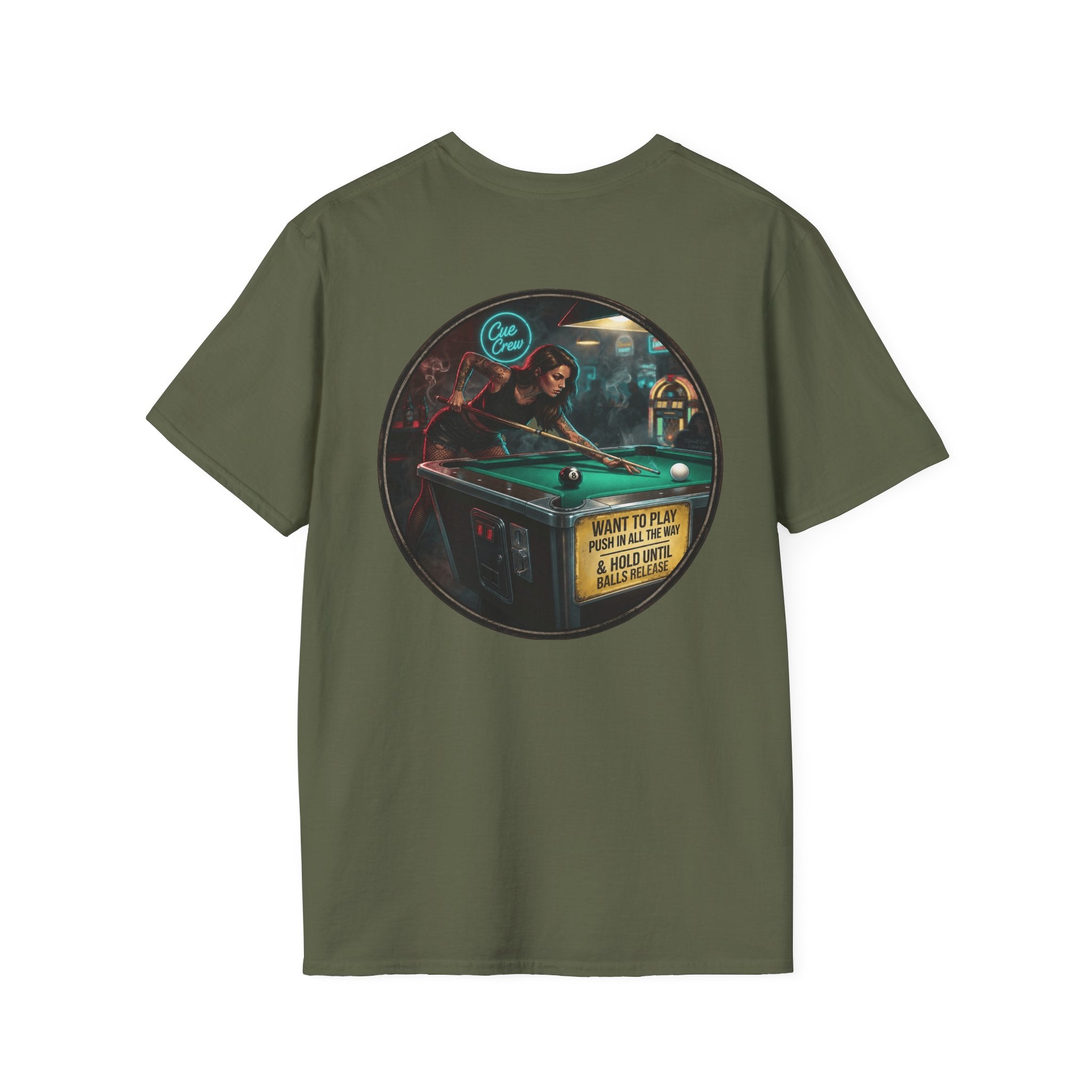 Push In All The Way Billiards T-Shirt – Vintage Coin-Op Pool Hall Graphic Tee | Front & Back Print