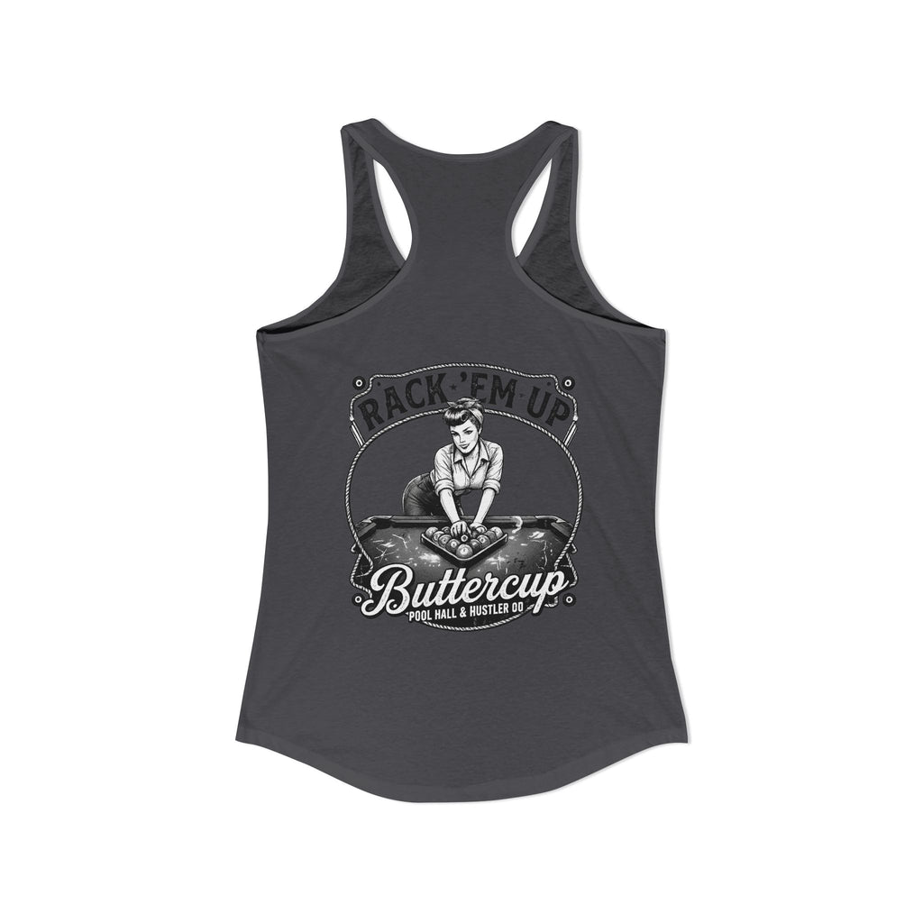 Rack 'Em Up Buttercup Women's Racerback Tank Top | Vintage Pool Hall Billiards Graphic Tank | Cue Crew Supply
