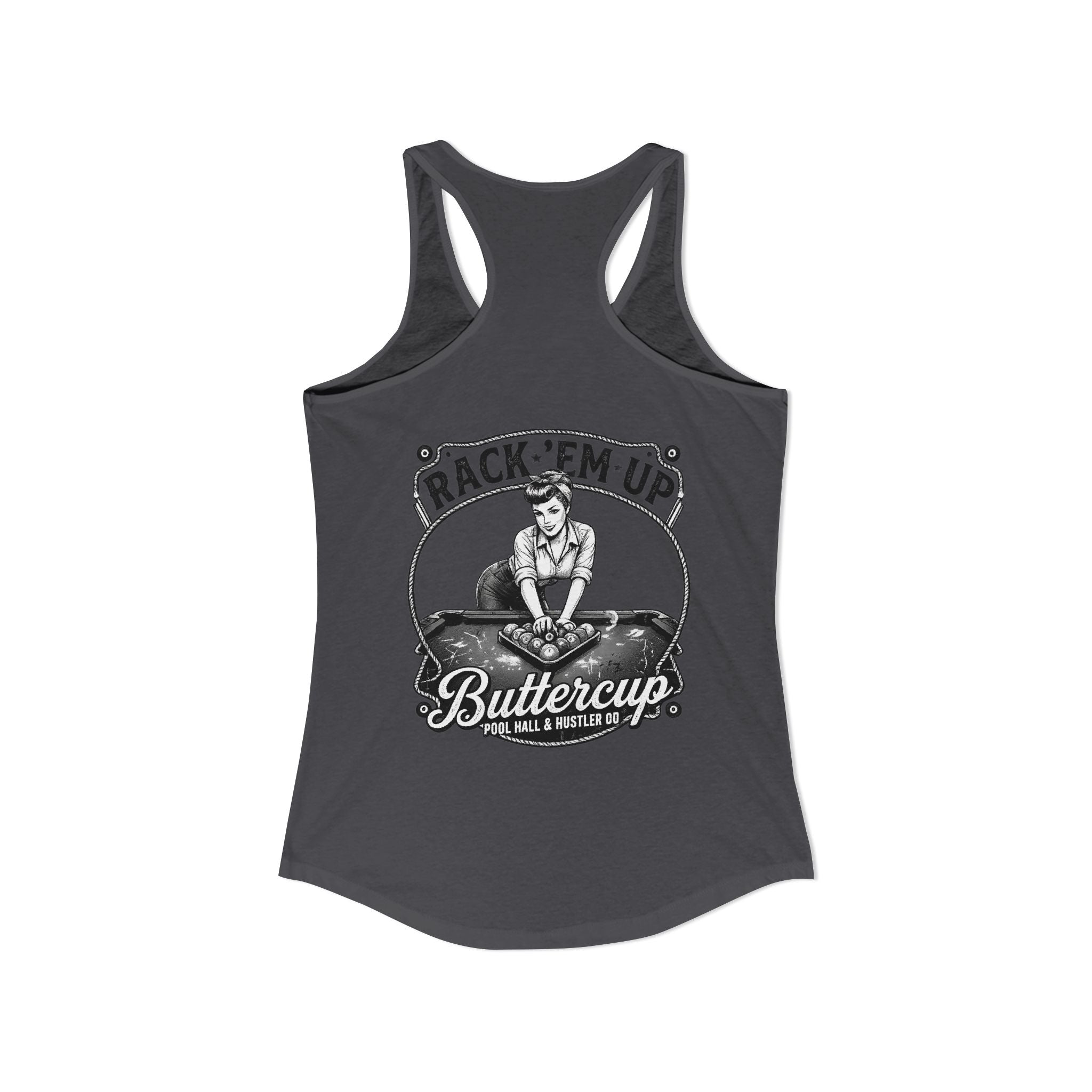 Rack 'Em Up Buttercup Women's Racerback Tank Top | Vintage Pool Hall Billiards Graphic Tank | Cue Crew Supply