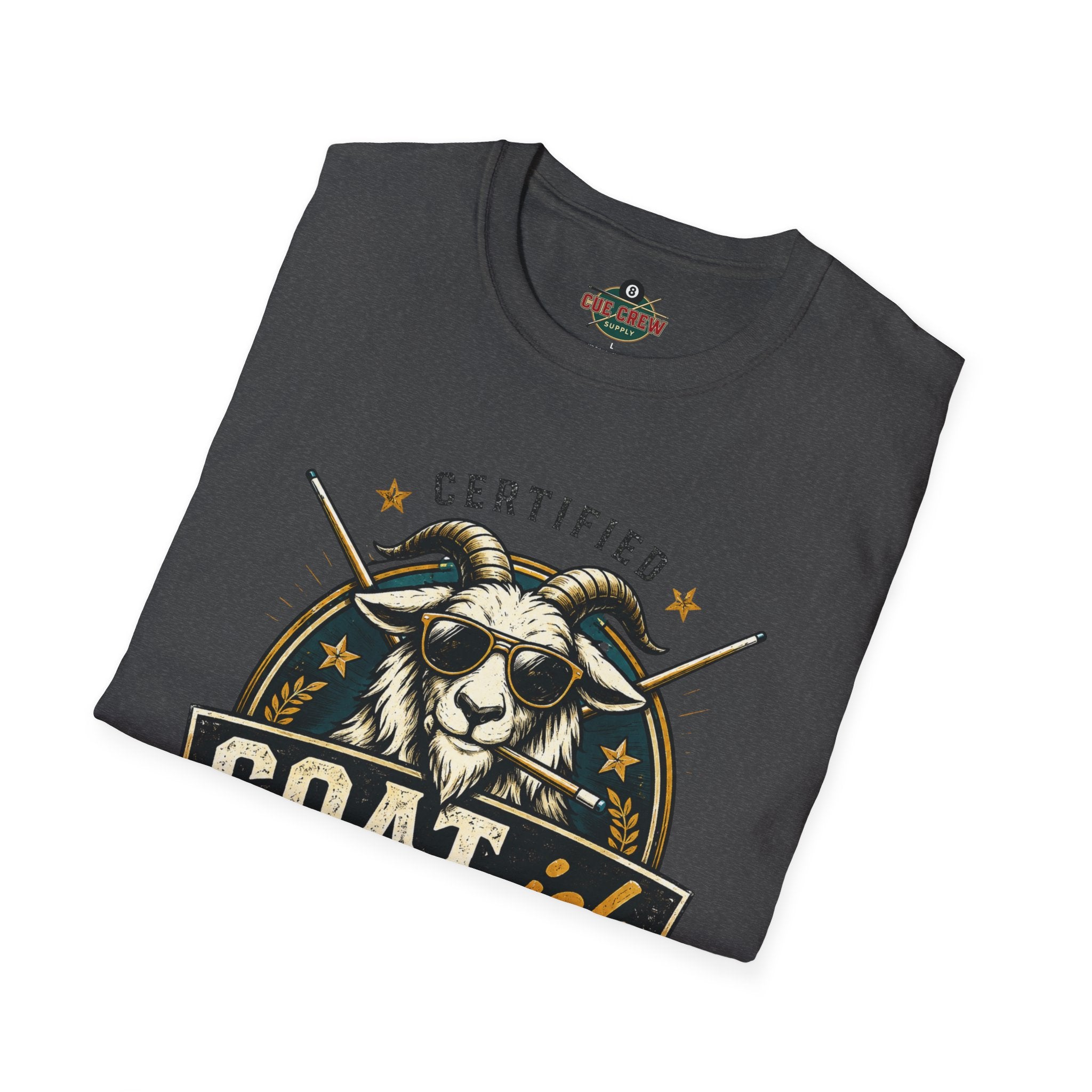 Certified GOAT-ish Funny Billiards T-Shirt | Pool Player Graphic Unisex Tee | 8 Ball Goat Design - Front Only