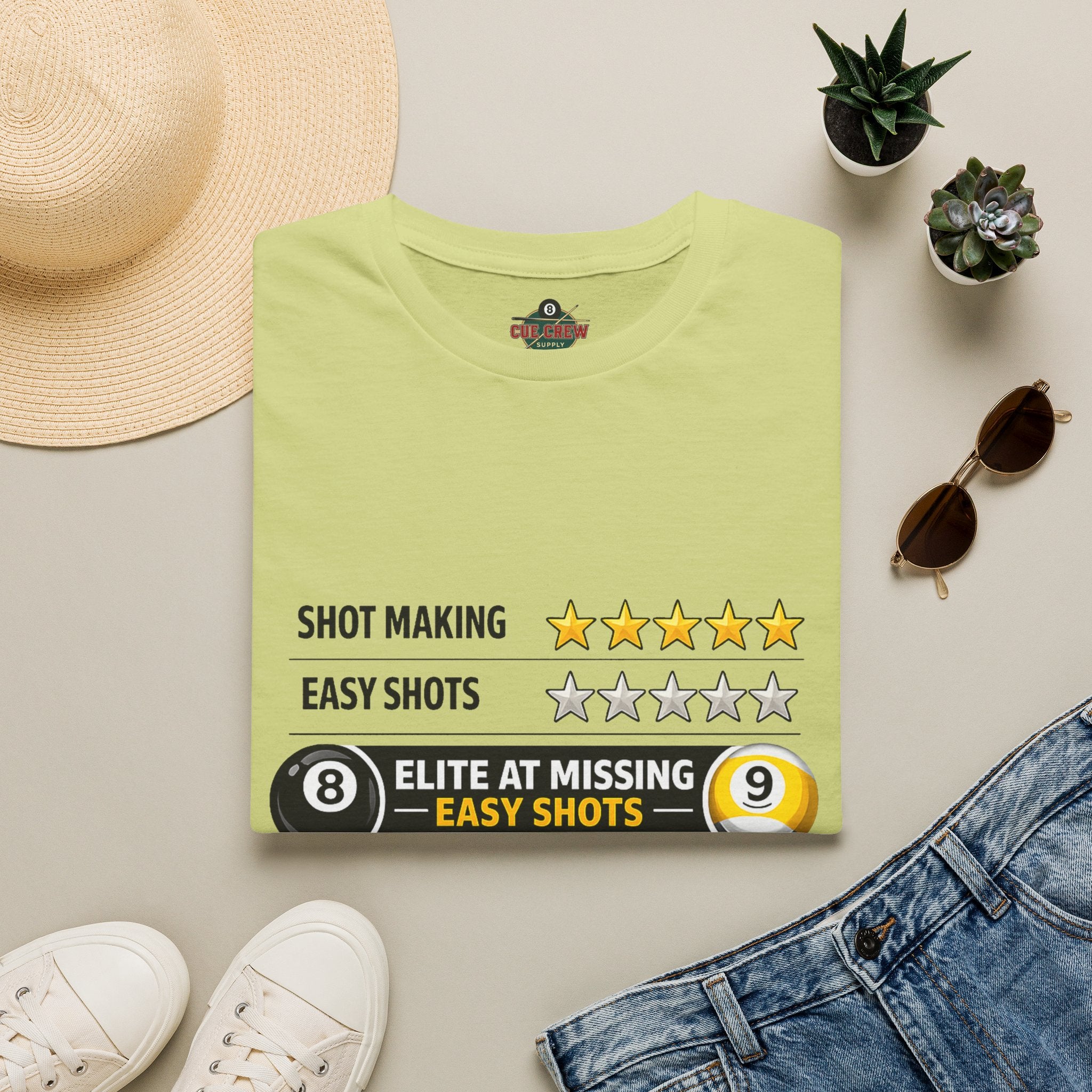 Elite At Missing Easy Shots Funny Billiards T-Shirt | 8 Ball & 9 Ball Graphic Unisex Tee | Front Print Only