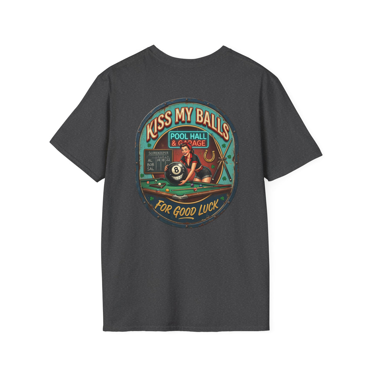 Kiss My Balls For Good Luck Pool Player T-Shirt | Funny Billiards Graphic Tee | Cue Crew Supply