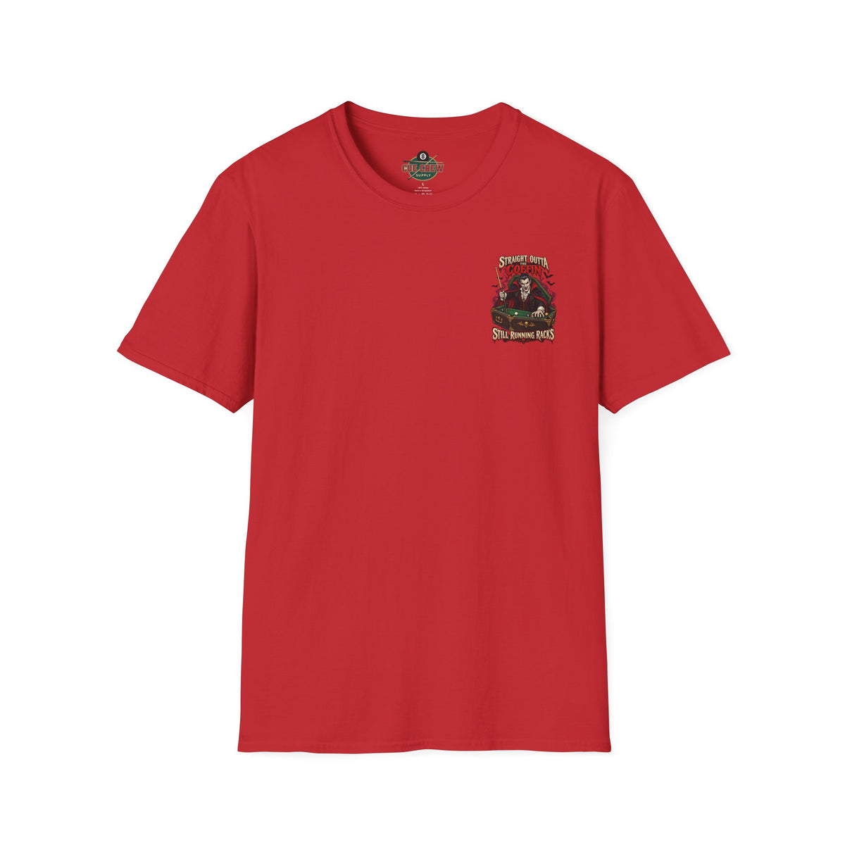 Straight Outta the Coffin – Halloween Billiards T-Shirt – Vampire Pool Player Tee