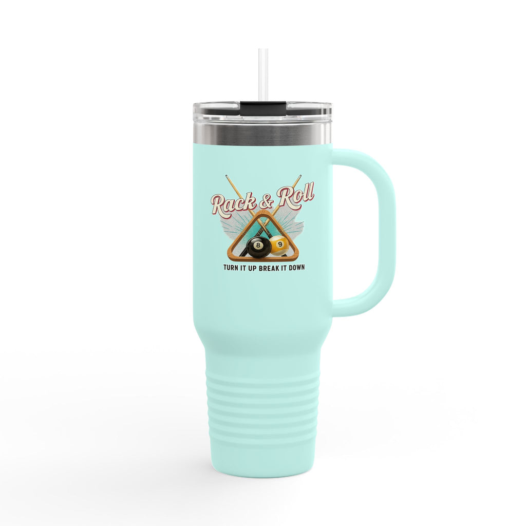 Rack & Roll v2 40oz Insulated Travel Mug – Pool Cue Billiards Design,