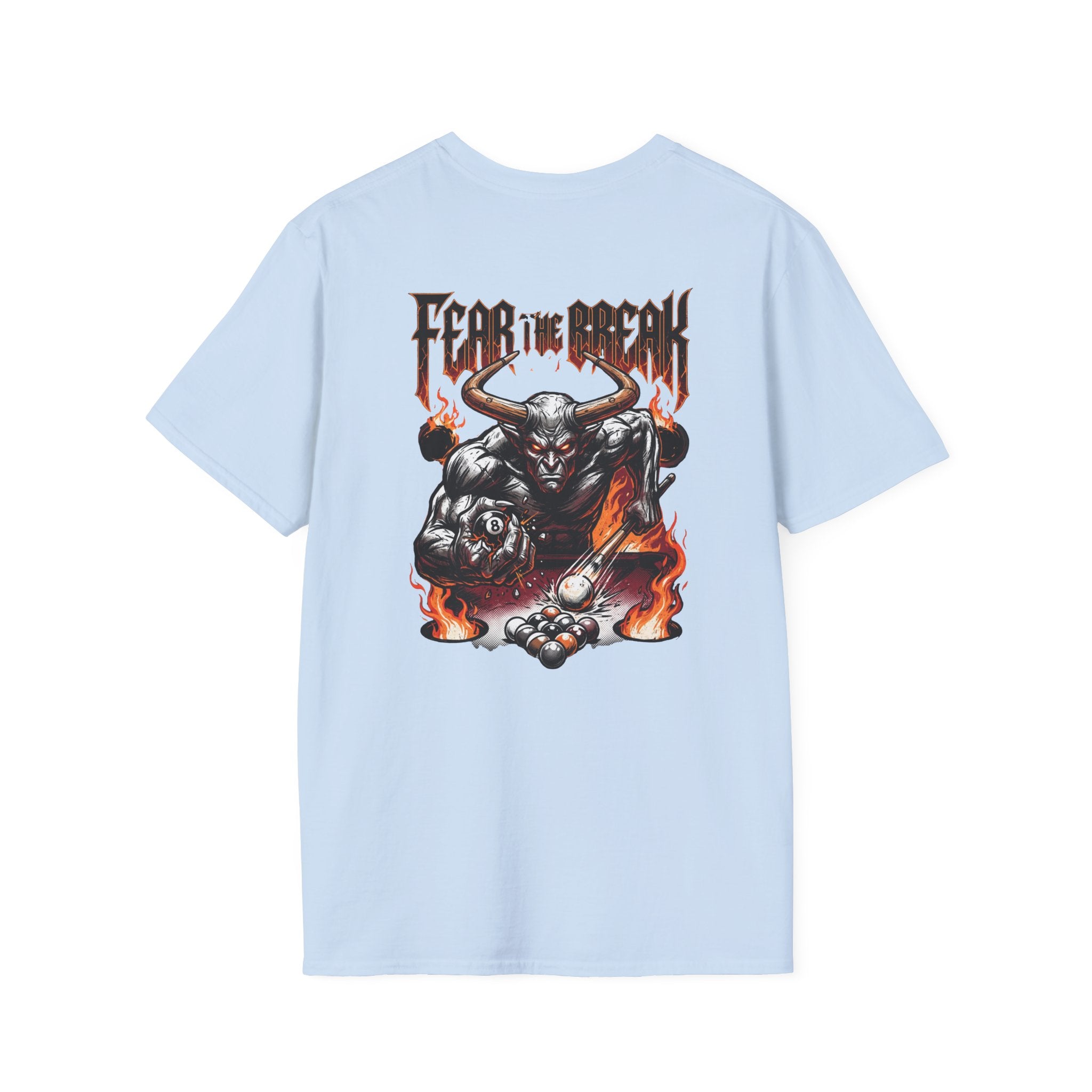 Fear The Break Demon Billiards T-Shirt | Fiery Pool Player Graphic Tee | Front & Back Print