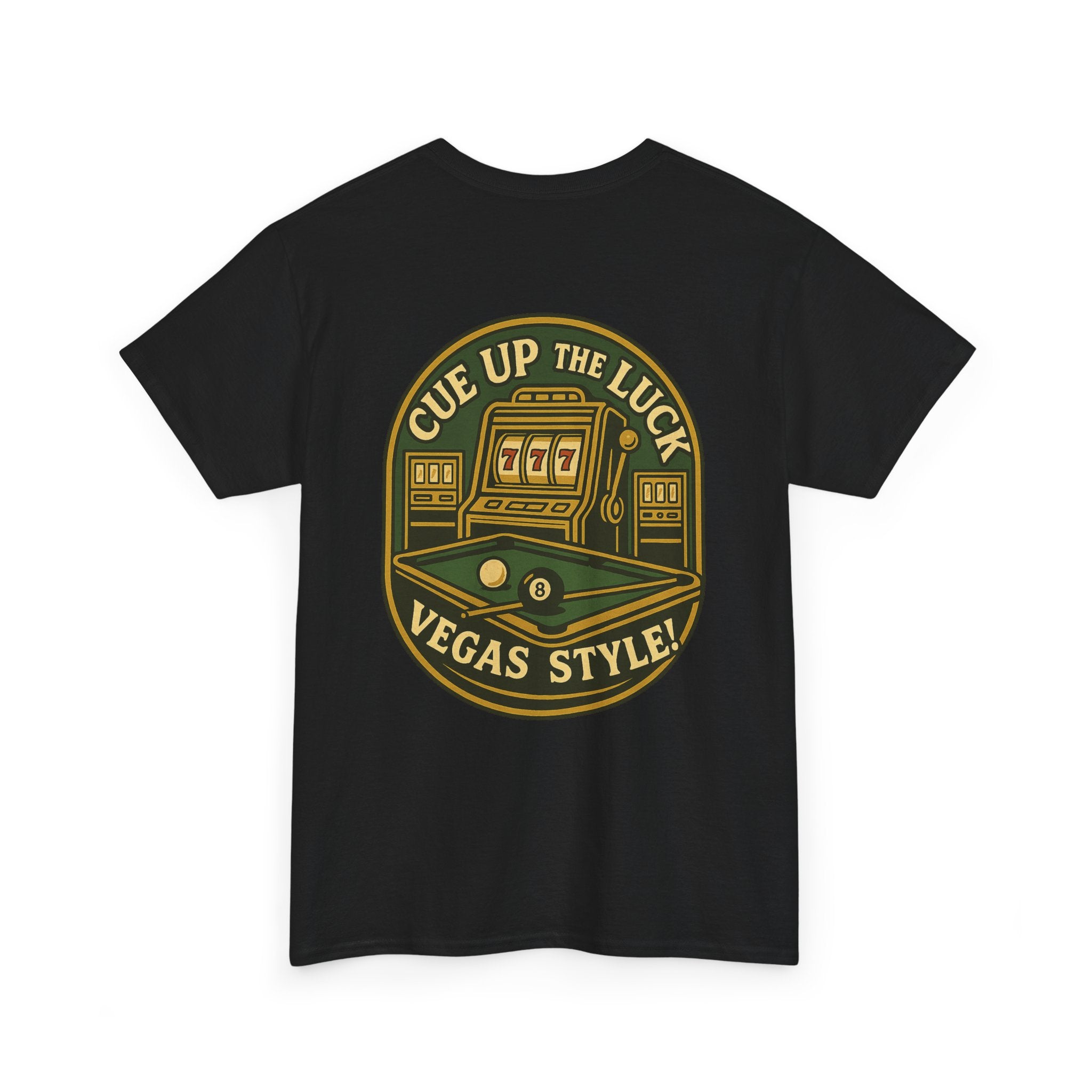 Vegas Style Billiards Tee – Cue Up the Luck  8-Ball Pool & Casino Mashup