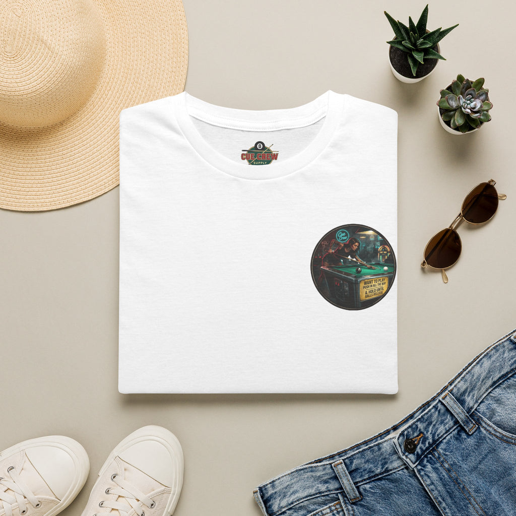 Push In All The Way Billiards T-Shirt – Vintage Coin-Op Pool Hall Graphic Tee | Front & Back Print