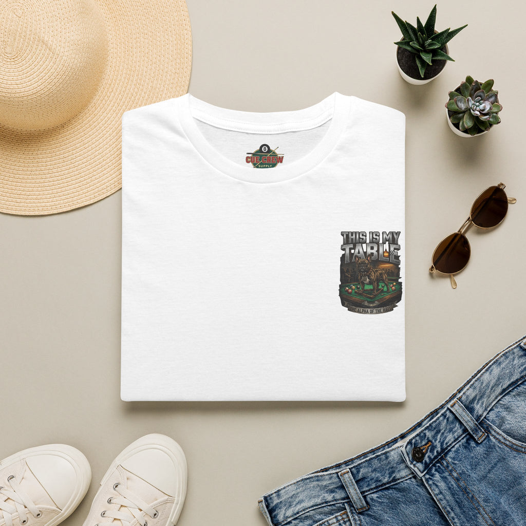 This Is My Table – French Bulldog Billiards T-Shirt | Funny Pool Player Graphic Tee | Front & Back Print