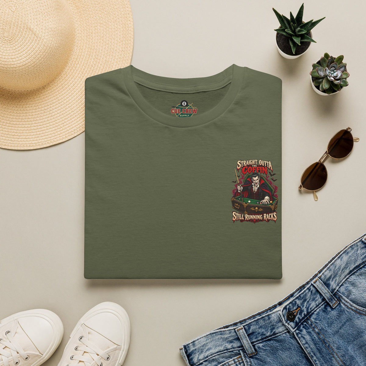 Straight Outta the Coffin – Halloween Billiards T-Shirt – Vampire Pool Player Tee