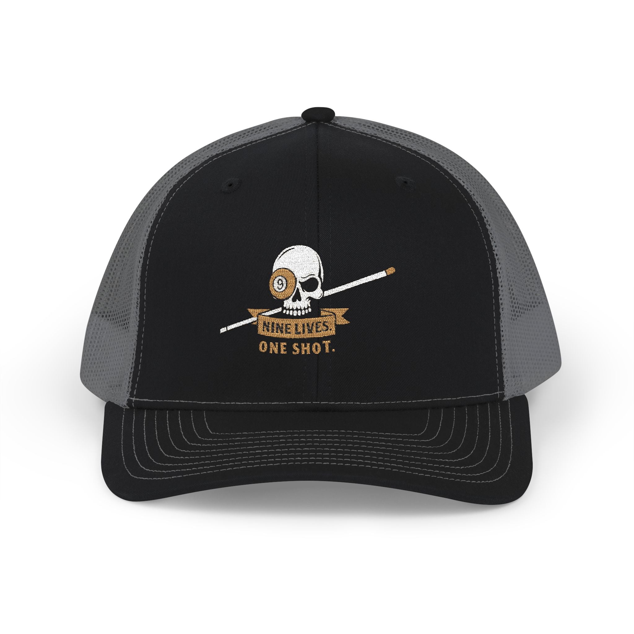 Nine Lives One Shot Billiards Embroidered Richardson Trucker Hat