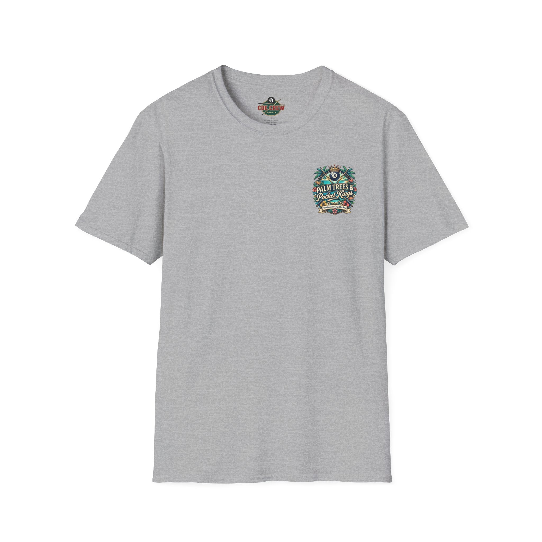 Palm Trees & Pocket Kings Billiards T-Shirt | Tropical Pool Player Graphic Tee | Vacation Pool Hall Shirt | Front & Back Print