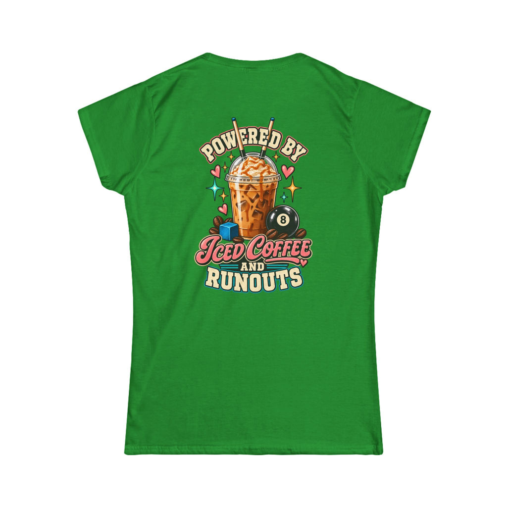 Powered By Iced Coffee & Runouts – Women’s Billiards T-Shirt – Pool Player Tee CCS-WSST-016