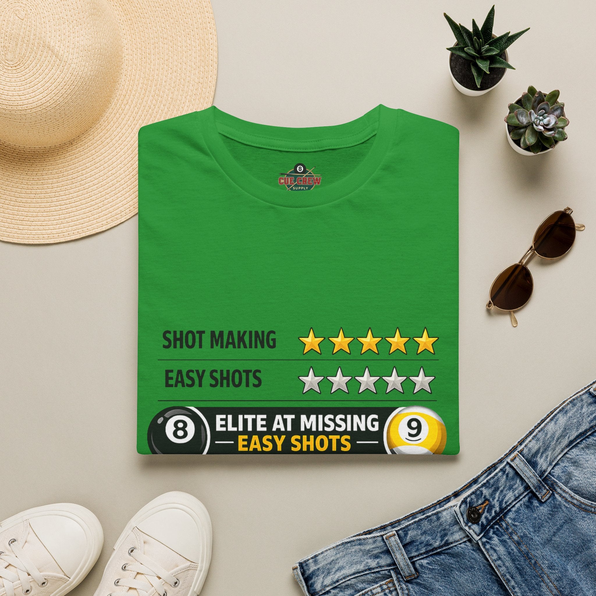 Elite At Missing Easy Shots Funny Billiards T-Shirt | 8 Ball & 9 Ball Graphic Unisex Tee | Front Print Only