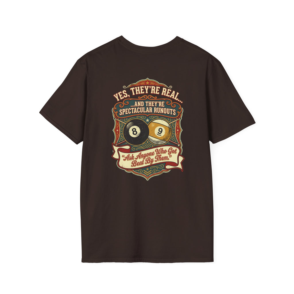 Yes, They're Real… Spectacular Runouts Billiards T-Shirt | Funny Pool Player Graphic Tee | Front & Back Print