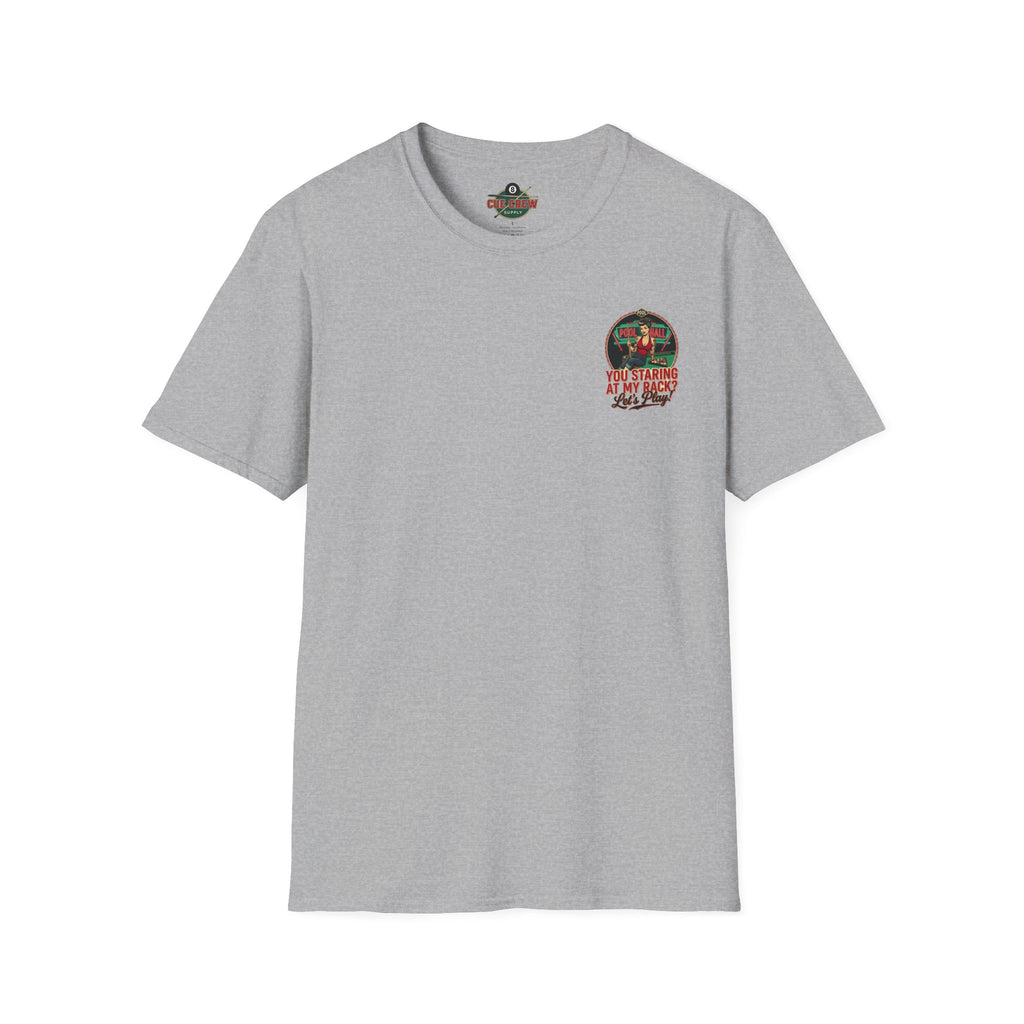 You Staring at My Rack? Let's Play! Funny Billiards T-Shirt | Retro Pool Hall Pin-Up Graphic Tee | Front & Back Print
