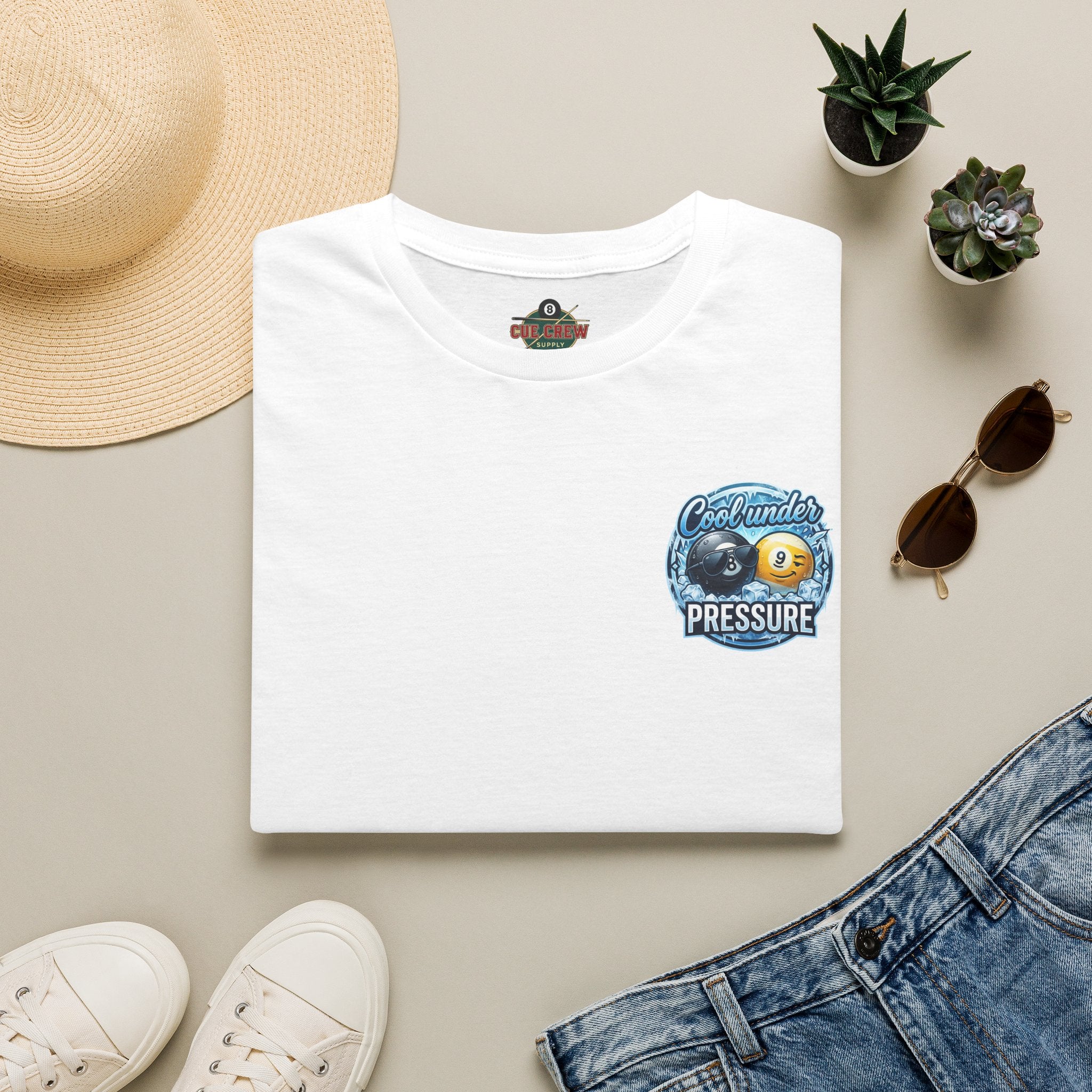 Cool Under Pressure Billiards T-Shirt | Ice Cold 8 Ball & 9 Ball Pool Player Graphic Tee | Front & Back Print