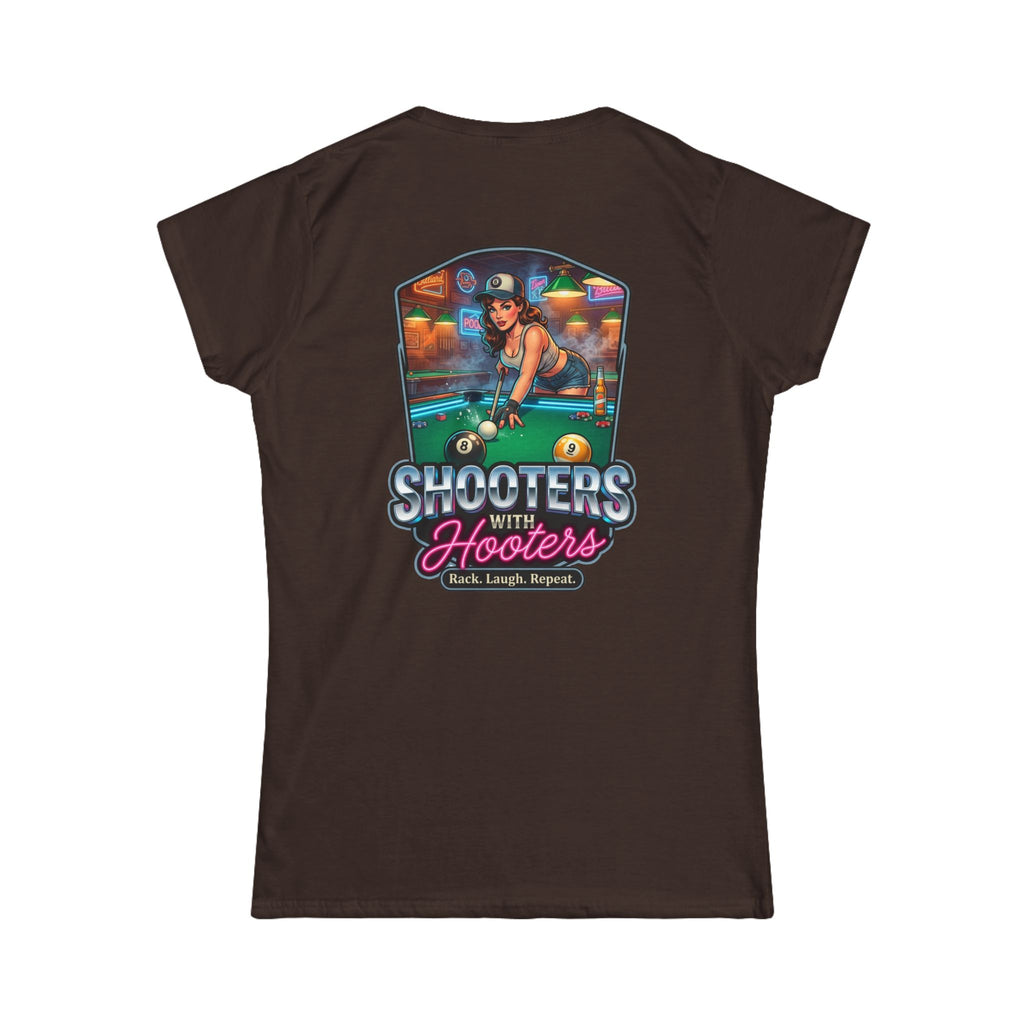 Shooters With Hooters Women's Billiards T-Shirt – Funny Pool Player Graphic Tee | Front & Back Print