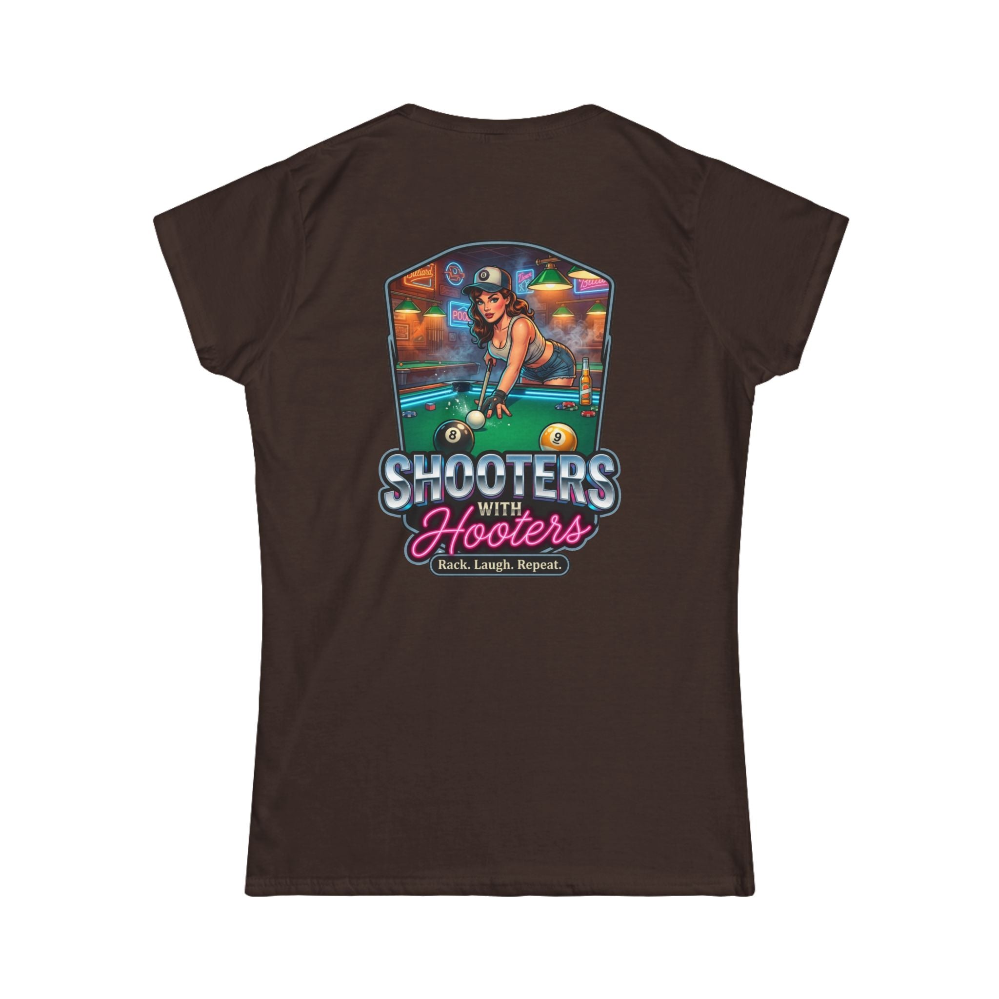 Shooters With Hooters Women's Billiards T-Shirt – Funny Pool Player Graphic Tee | Front & Back Print